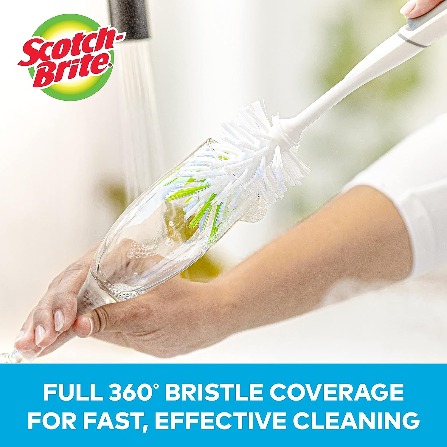 Scotch-Brite Kitchen Brush Kit - Glass and Water Bottle Brush & Advanced Soap Control Dishwand Brush - Scrub Brushes for Cleaning Kitchen and Washing Dishes