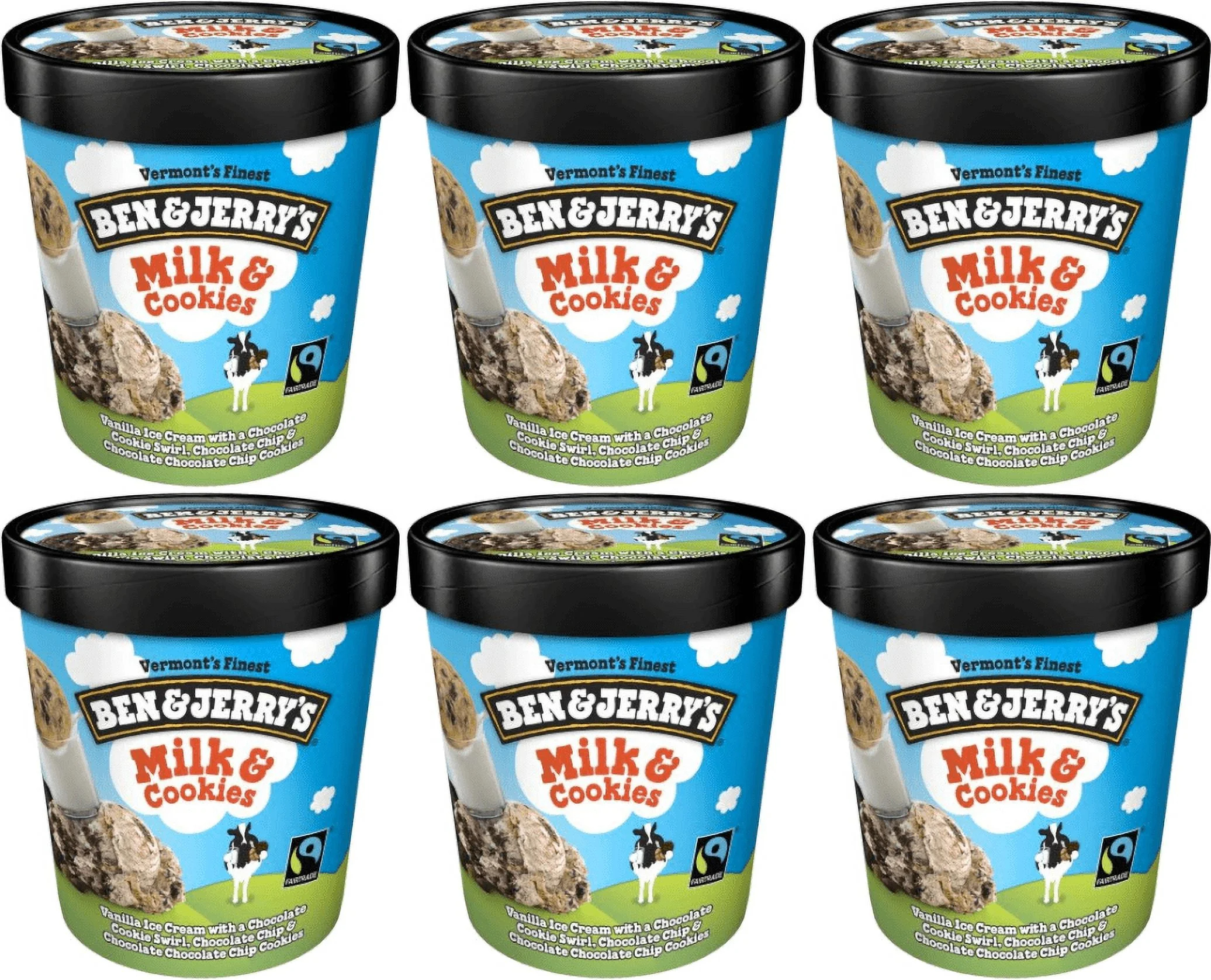 Ben & Jerry's Milk & Cookies Ice Cream, 16 oz. Pint, 6-Pack (Frozen)