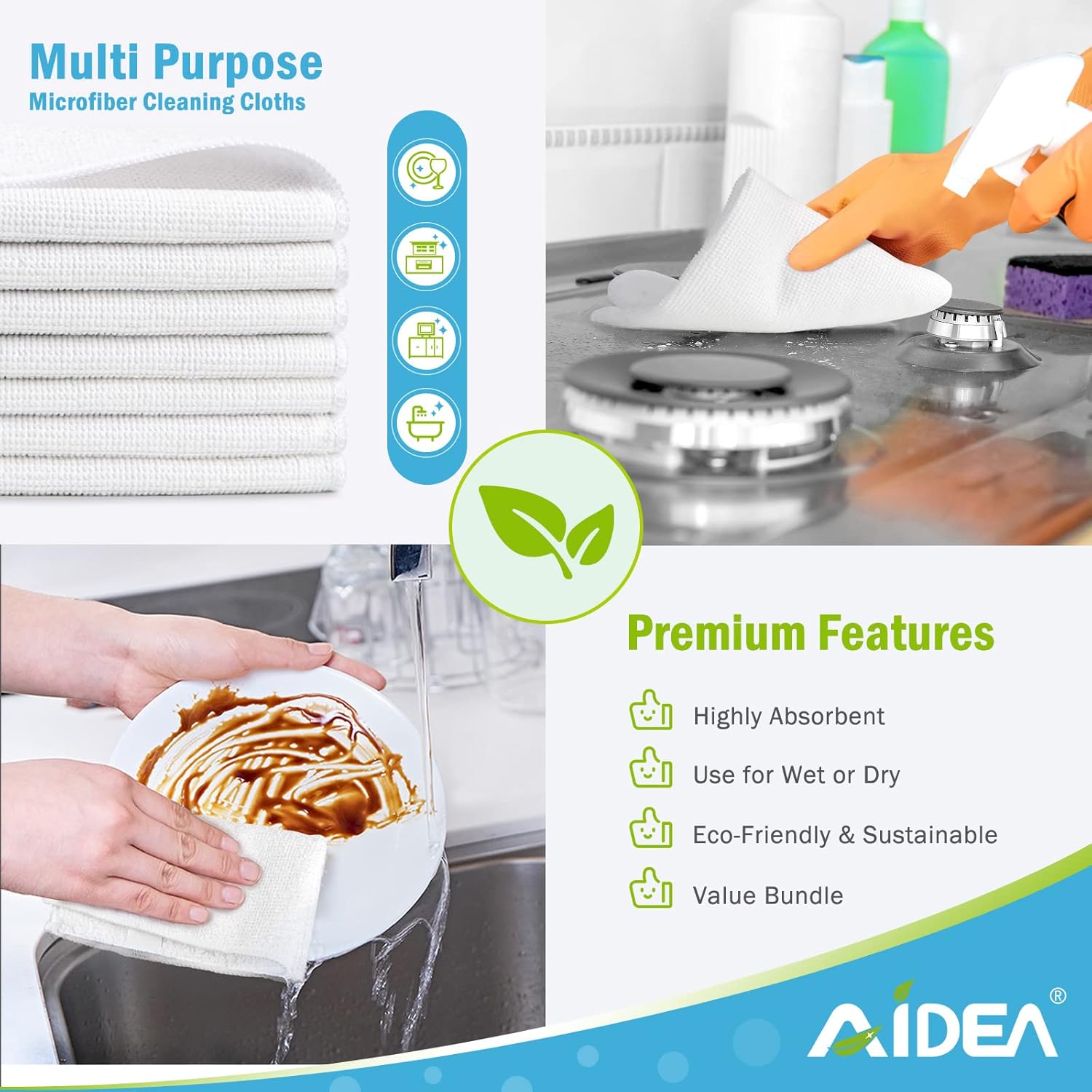 AIDEA Microfiber Cleaning Cloths White-50PK, Absorbent Cleaning Rags, Lint-Free Rags, Kitchen Towels Dusting Cloth, Bar Rags for Cleaning, Cleaning Towels Wash Cloth, Dish Towels White-11.5