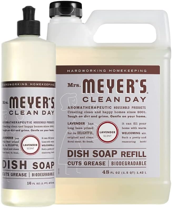 MRS. MEYER'S CLEAN DAY Liquid Dish Soap, Biodegradable Formula, Basil, 16 fl. oz - Pack of 3