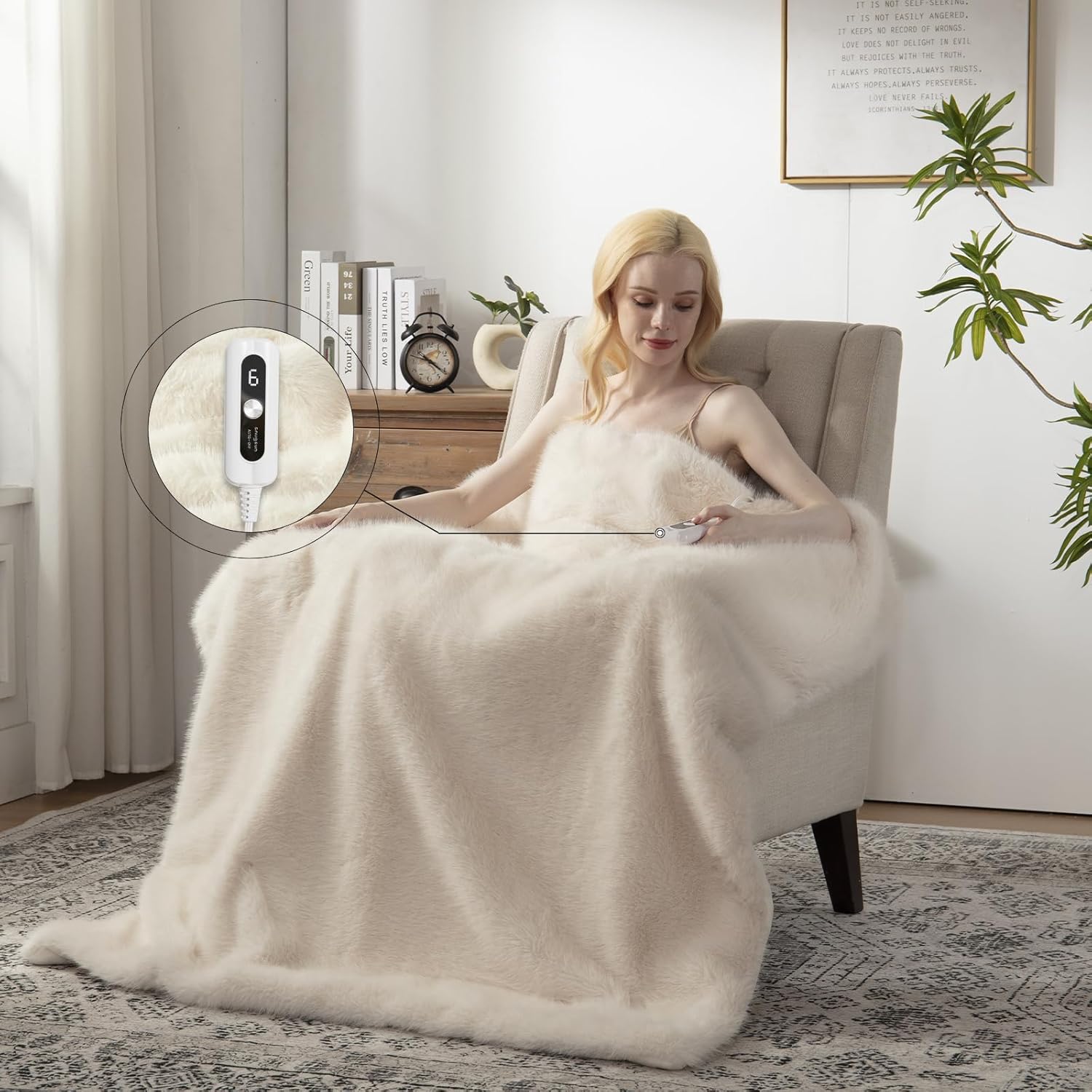 Heated Blanket Throw Size, Soft and Cozy Electric Heating Blanket for Bed, Automatic Safety System 6 Heating Levels & 4 Hours Auto-Off, 50