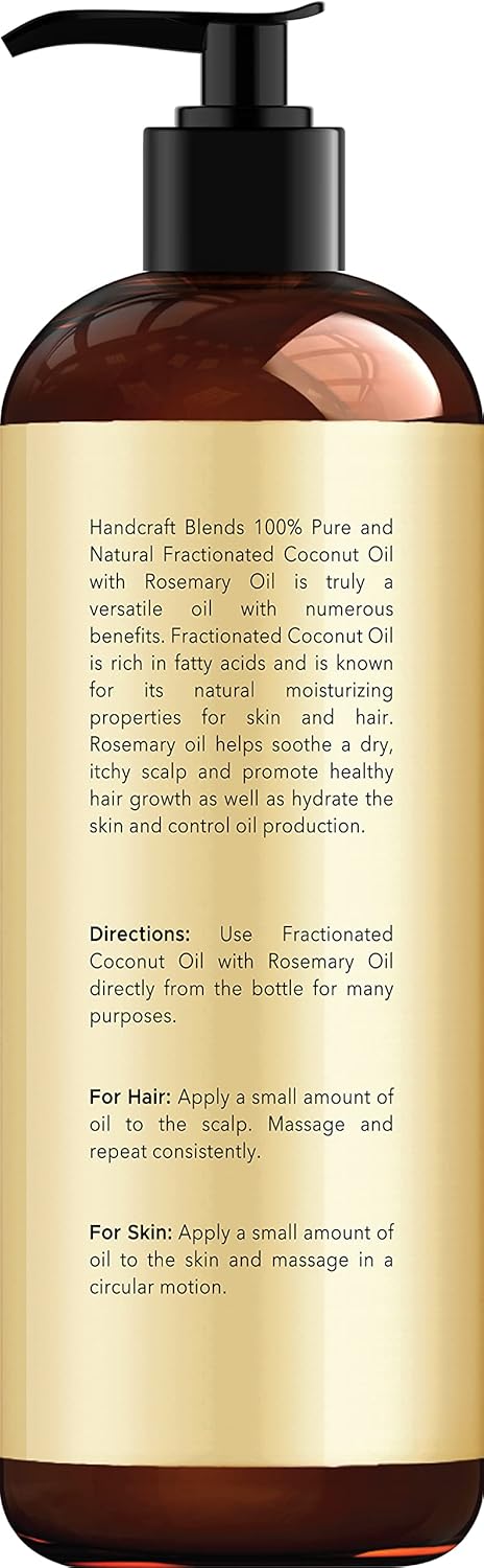 Handcraft Blends Fractionated Coconut Oil - 16 Fl Oz - 100% Pure and Natural - Premium Grade Oil for Skin and Hair - Carrier Oil - Hair and Body Oil - Massage Oil - Hair Tonic