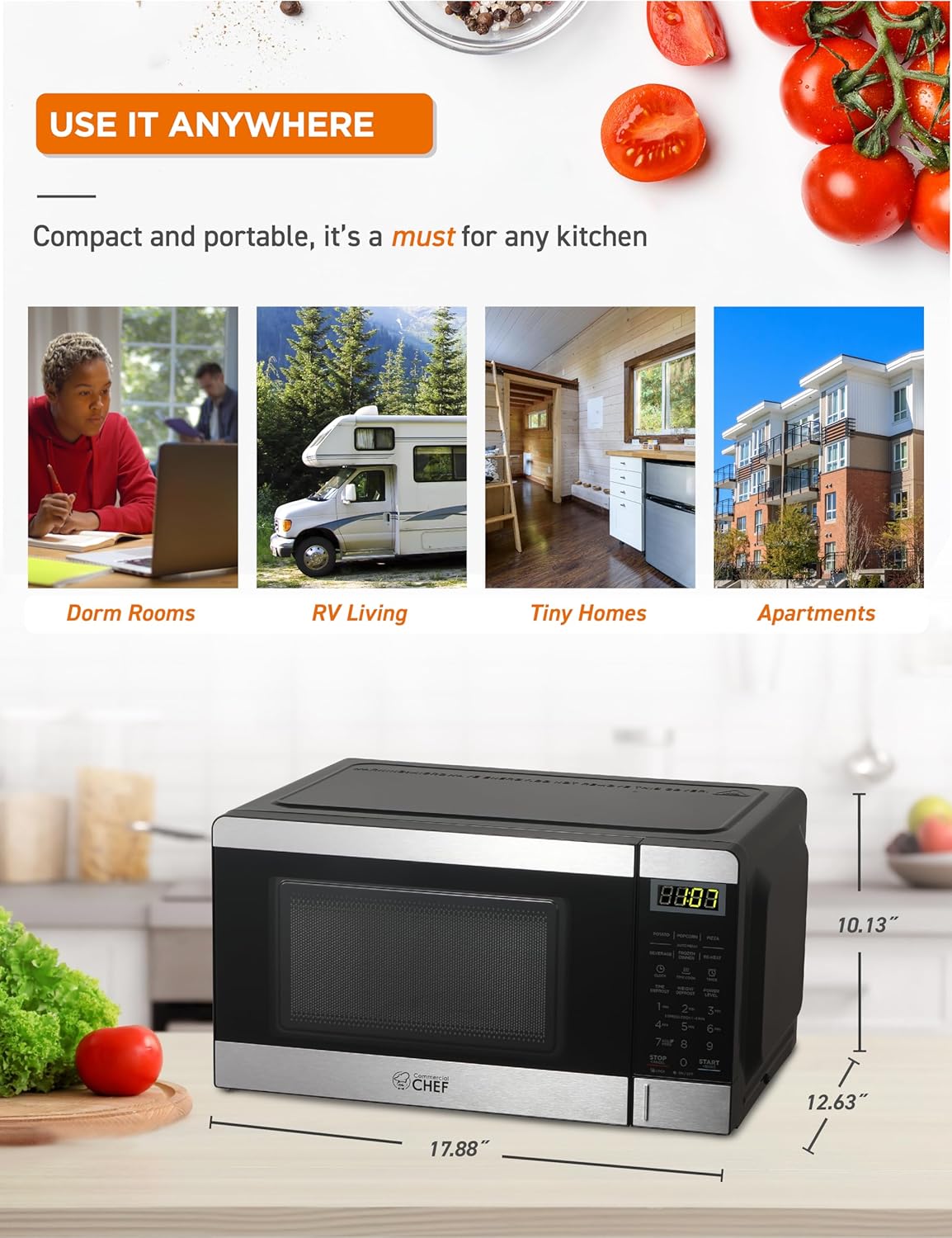 COMMERCIAL CHEF 0.6 Cubic Foot Microwave with 6 Power Levels, Small Microwave with Grip Handle, 700W Countertop Microwave with 30 Minute Timer and Mechanical Dial Controls, White