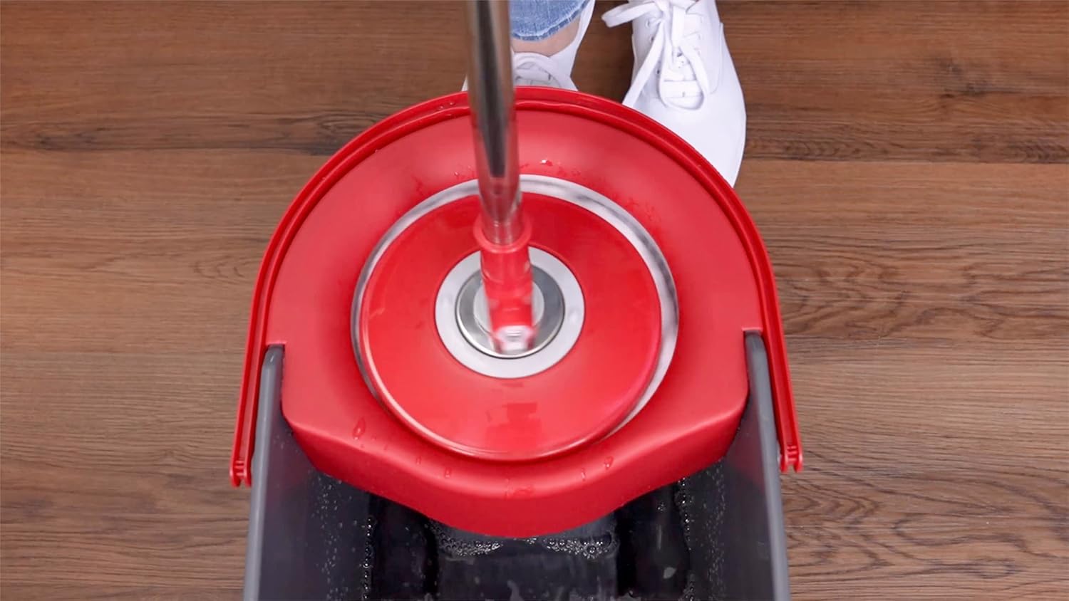 SIMPLI-MAGIC 79349 Spin Mop Cleaning System with 3 Microfiber Mop Heads, Red/GRAY,Red/Black