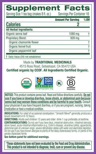 Traditional Medicinals Smooth Move, Helps Relieve Constipation Overnight, 16 Teabags