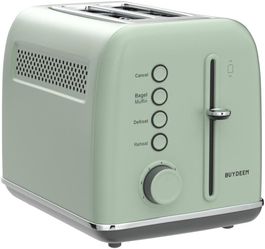 BUYDEEM DT620 2-Slice Toaster, Extra Wide Slots, Retro Stainless Steel with High Lift Lever, Bagel and Muffin Function, Removal Crumb Tray, 7-Shade Settings,Stainless Steel