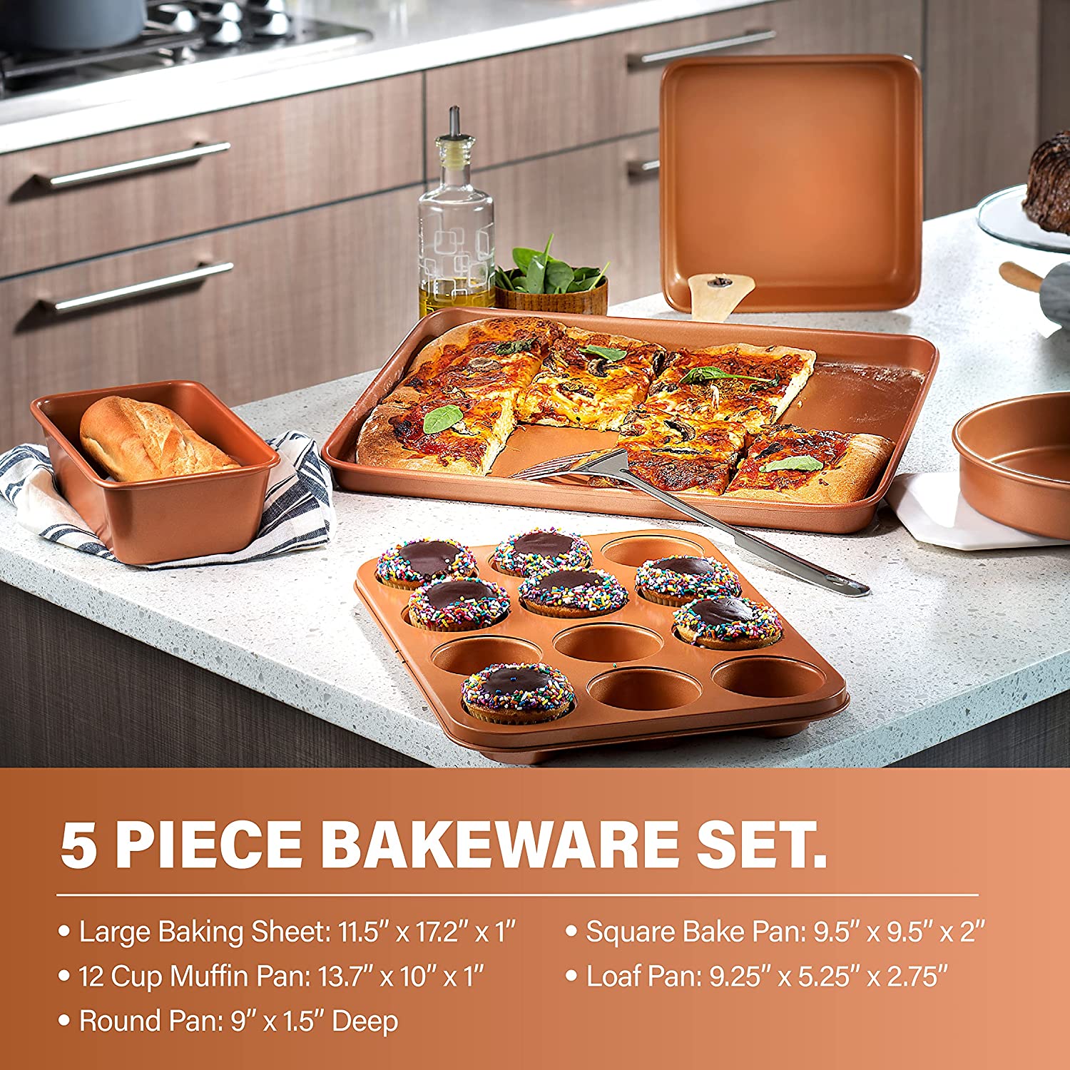 Steel Hammered Pots and Pans Set Nonstick, 15 Pc Elegant Kitchen Cookware Set & Bakeware Set, Ultra Durable Pots and Pans for Cooking with Nonstick Ceramic Coating, Dishwasher Safe, Toxin Free