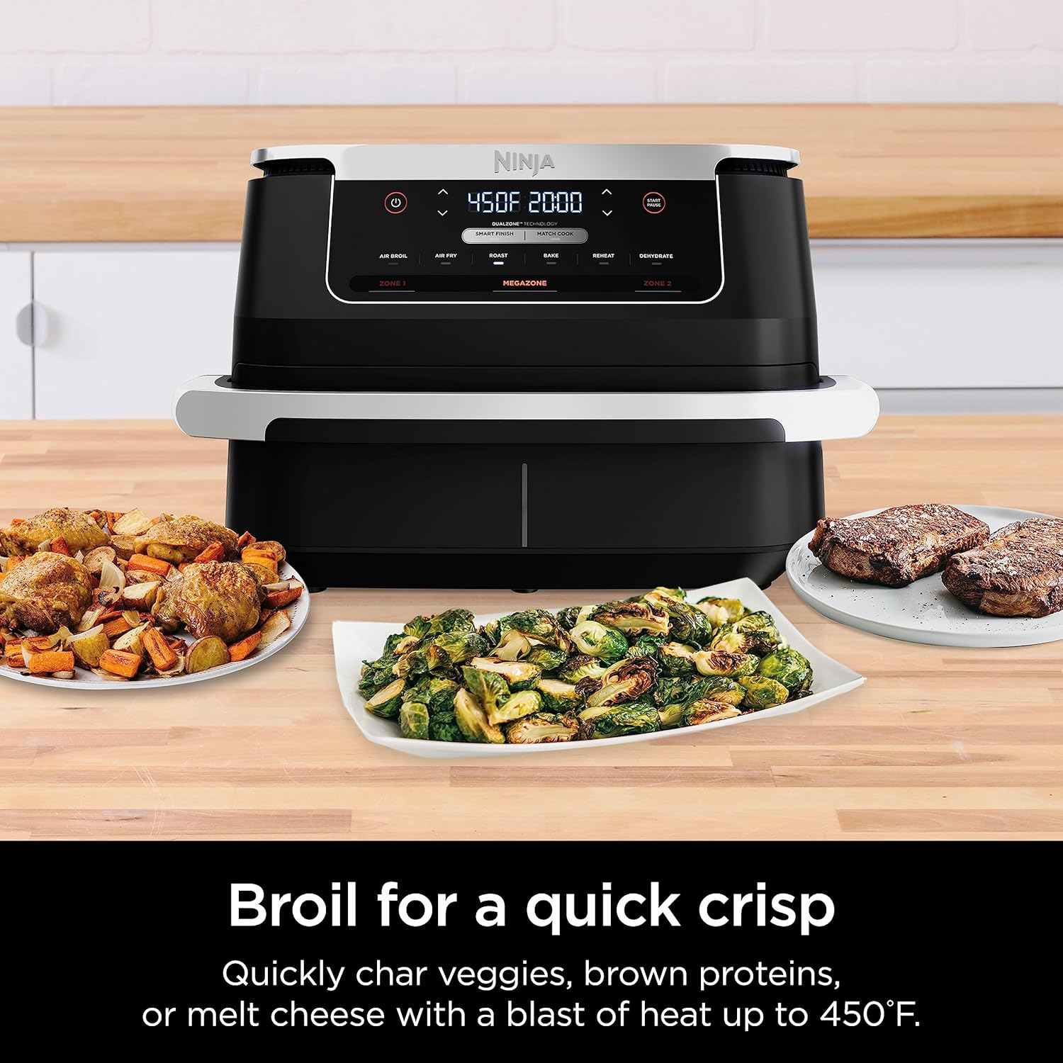 Ninja Air Fryer, Thermometer, Roast, Bake, Air Fry, Crisps, Broil, Reheats, Keep Warm, 10-in-1, Fries, Frozen Food, Veggies, and Meat, Quick Meals, Healthy Meals, Less Oil, 10 QT, Grey, DZ550​