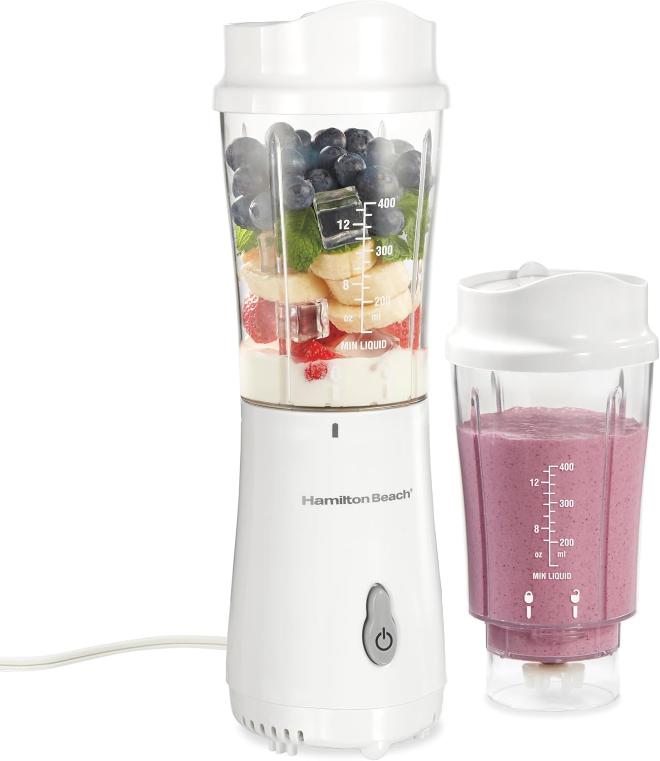 Hamilton Beach Portable Blender for Shakes and Smoothies with 14 Oz BPA Free Travel Cup and Lid, Durable Stainless Steel Blades for Powerful Blending Performance, Black (51101AV)