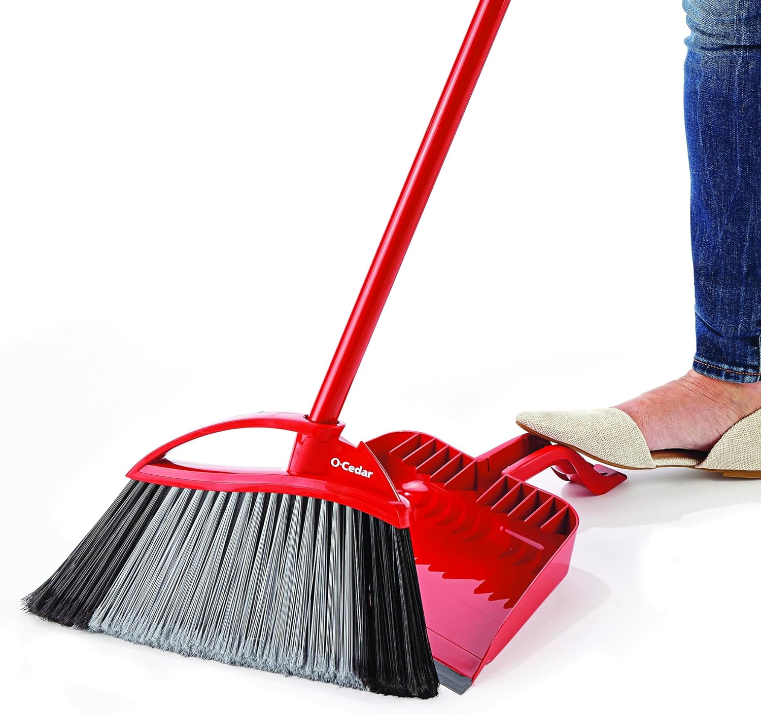 O-Cedar One Sweep Broom with Step-On Dustpan | Remove 99% with One Sweep | Lightweight Quiet Cleaning Tool | Ideal for Pet Owners