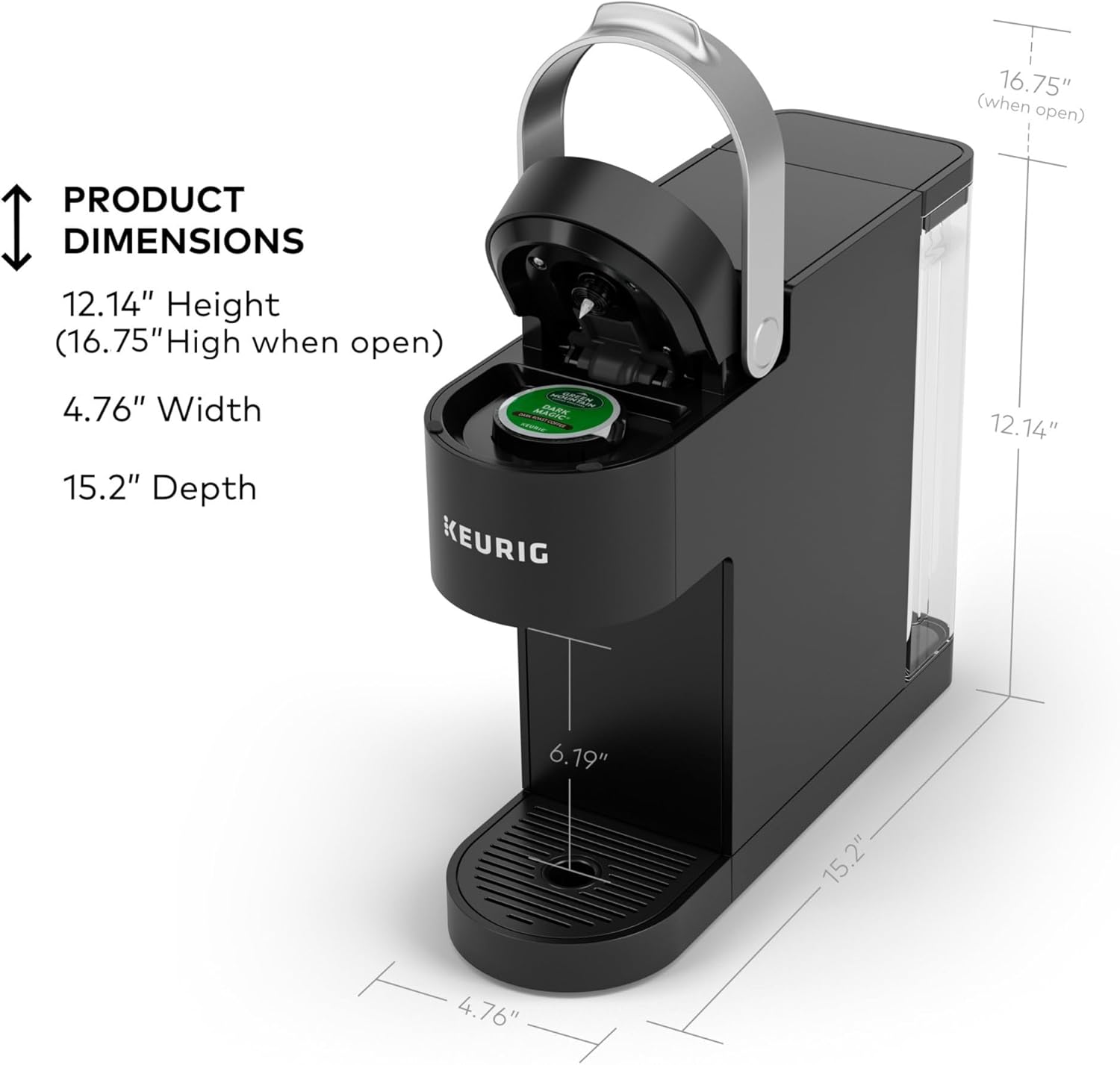 Keurig K-Slim Single Serve K-Cup Pod Coffee Maker, Multistream Technology, 3 Brew Sizes, Slim and Sleek Design, 46oz Removable Reservoir, Black