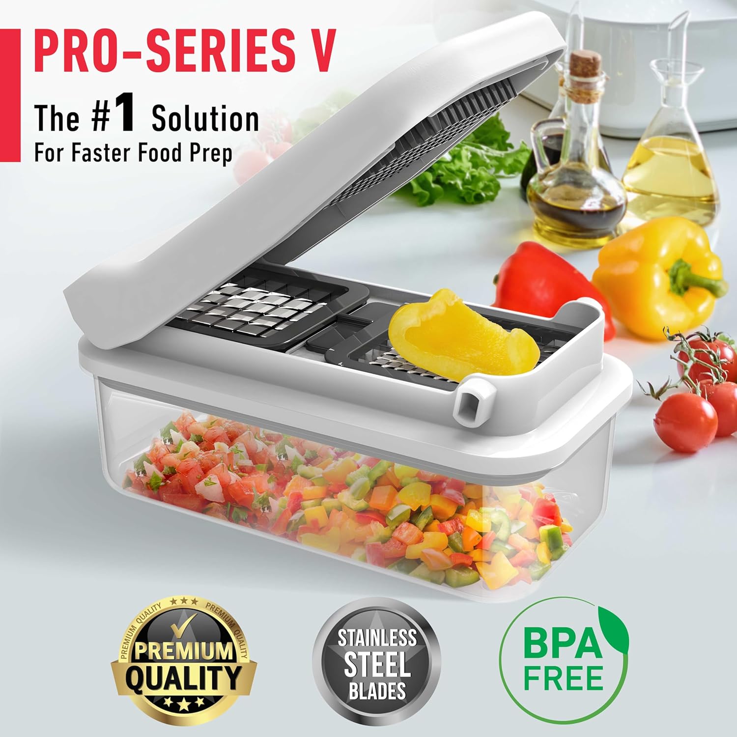 Mueller Pro-Series 10-in-1, 8 Blade Vegetable Chopper, Onion Mincer, Cutter, Dicer, Egg Slicer with Container, French Fry Cutter, Potato Slicer, Home Essentials & Kitchen Gadgets, Salad Chopper