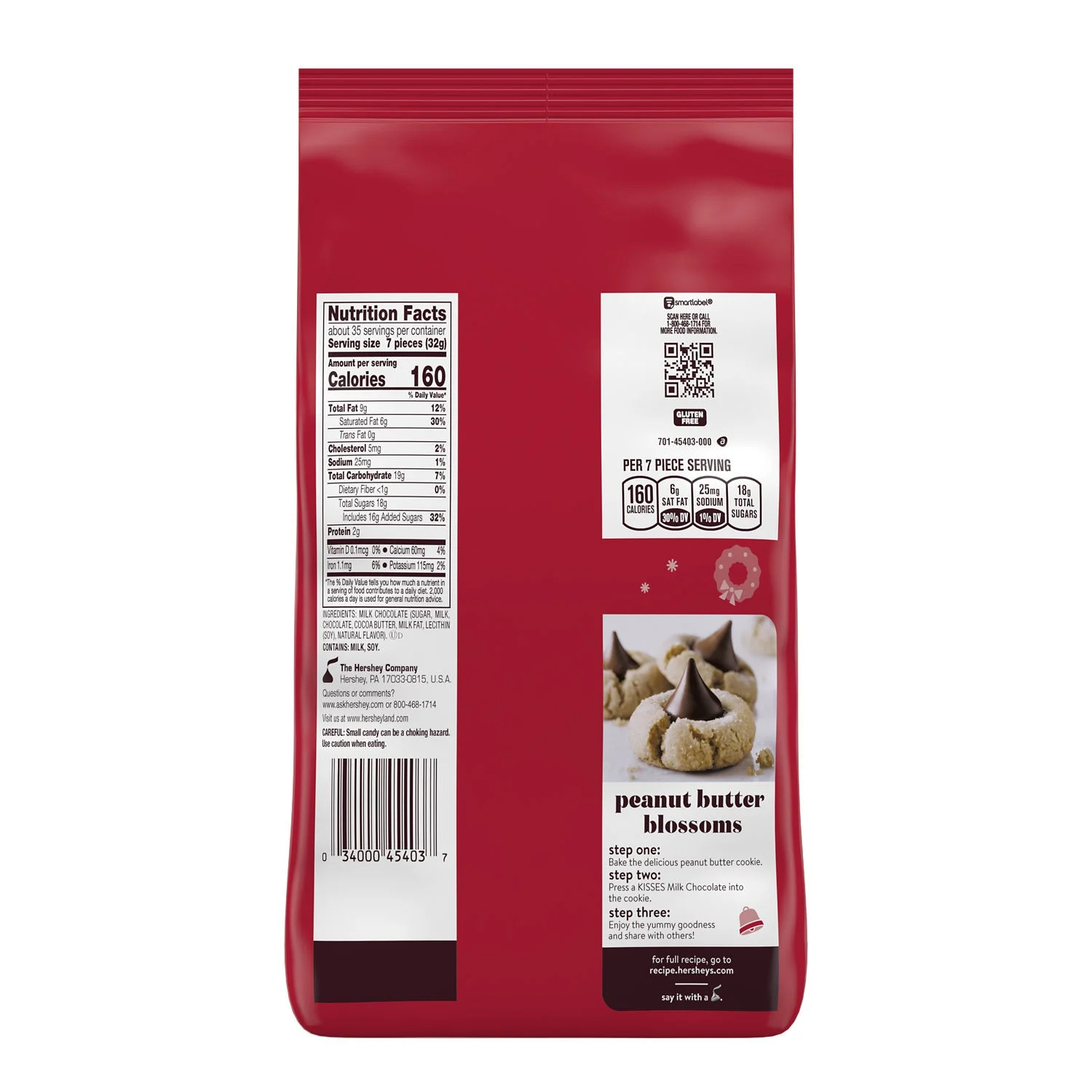 Hershey's Kisses Milk Chocolate Christmas Candy, Bulk Bag 39.52 oz