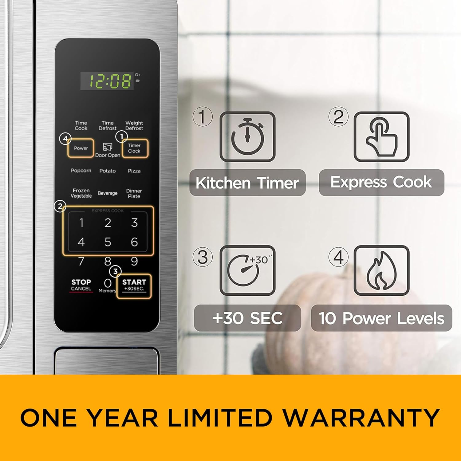 BLACK+DECKER EM720CB7 Digital Microwave Oven with Turntable Push-Button Door, Child Safety Lock, 700W, Stainless Steel, 0.7 Cu.ft