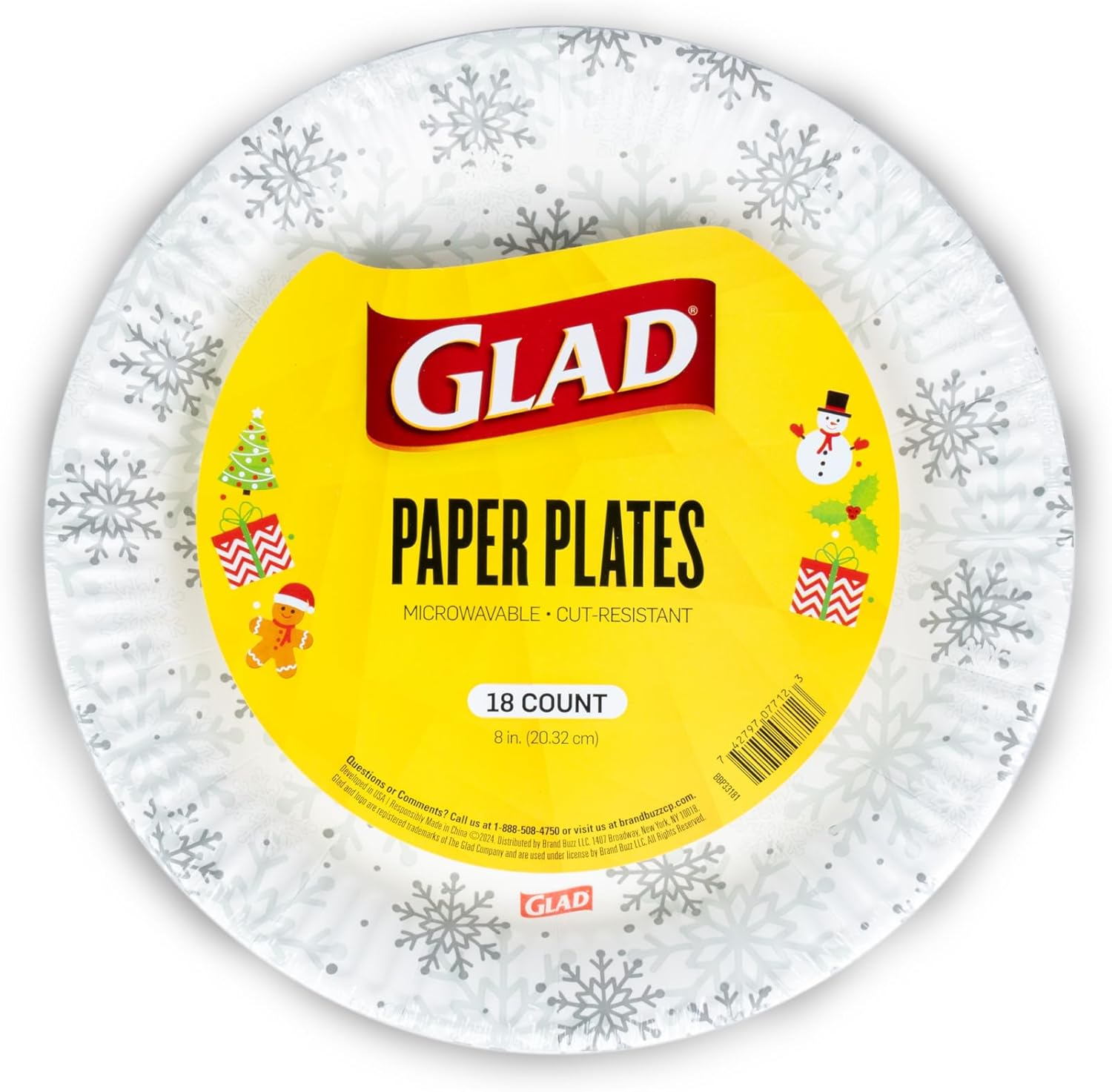 Glad Disposable Holiday Paper Plates, 10 Inch, 20 Count - Red Snowflake Design, Heavy Duty and Microwavable