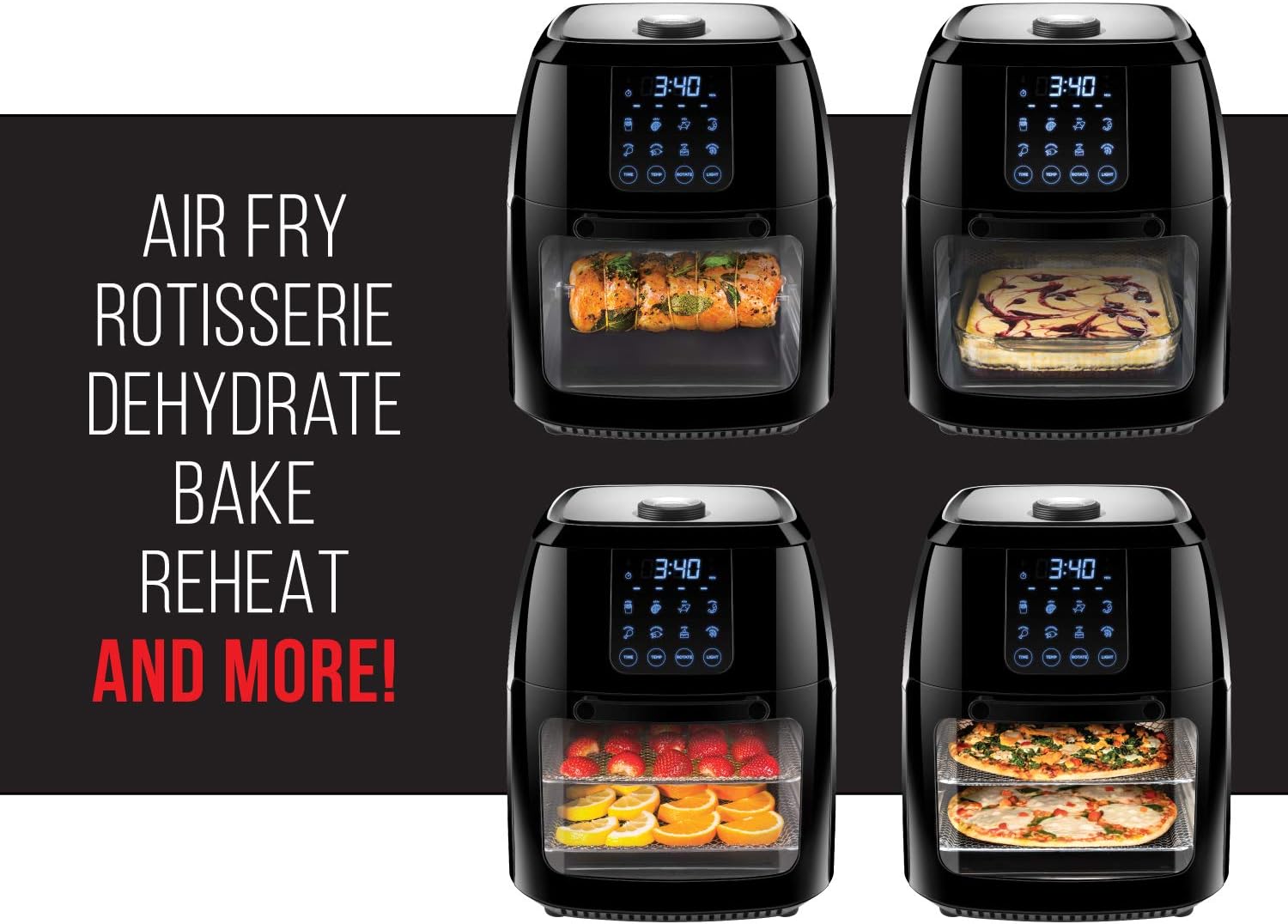CHEFMAN Multifunctional Digital Air Fryer+ Rotisserie, Dehydrator, Convection Oven, 17 Touch Screen Presets Fry, Roast, Dehydrate, Bake, XL 10L Family Size, Auto Shutoff, Large Easy-View Window, Black