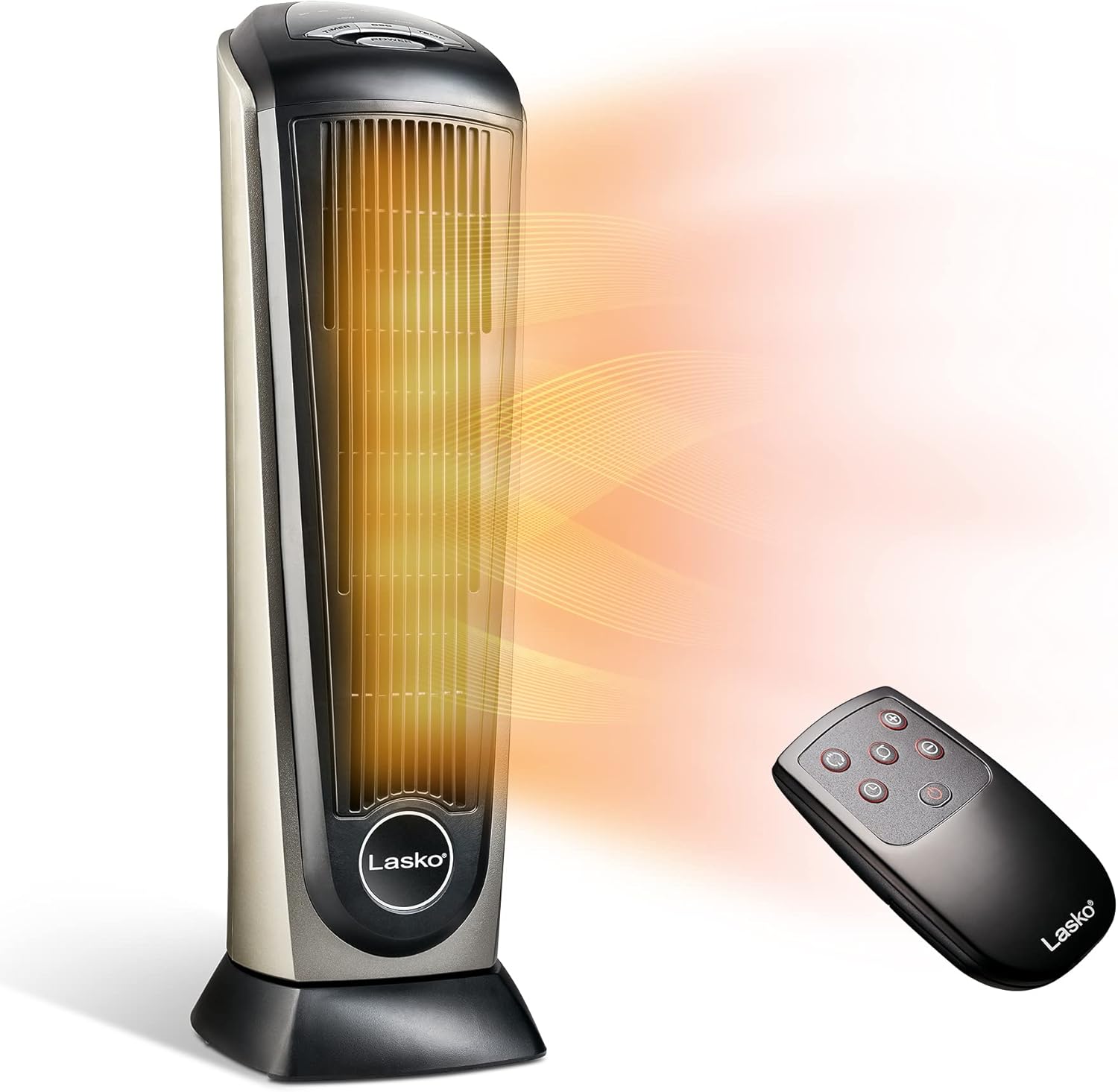 Lasko Oscillating Digital Ceramic Tower Heater for Home with Adjustable Thermostat, Timer and Remote Control, 23 Inches, 1500W, Silver, 755320, 8.5″L x 7.25″W x 23″H, Silver