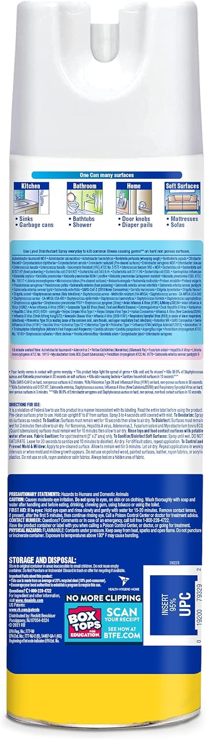 Lysol Disinfectant Spray, Sanitizing and Antibacterial Spray, For Disinfecting and Deodorizing, Lemon Breeze, 19 Fl Oz (Pack of 2), Packaging May Vary