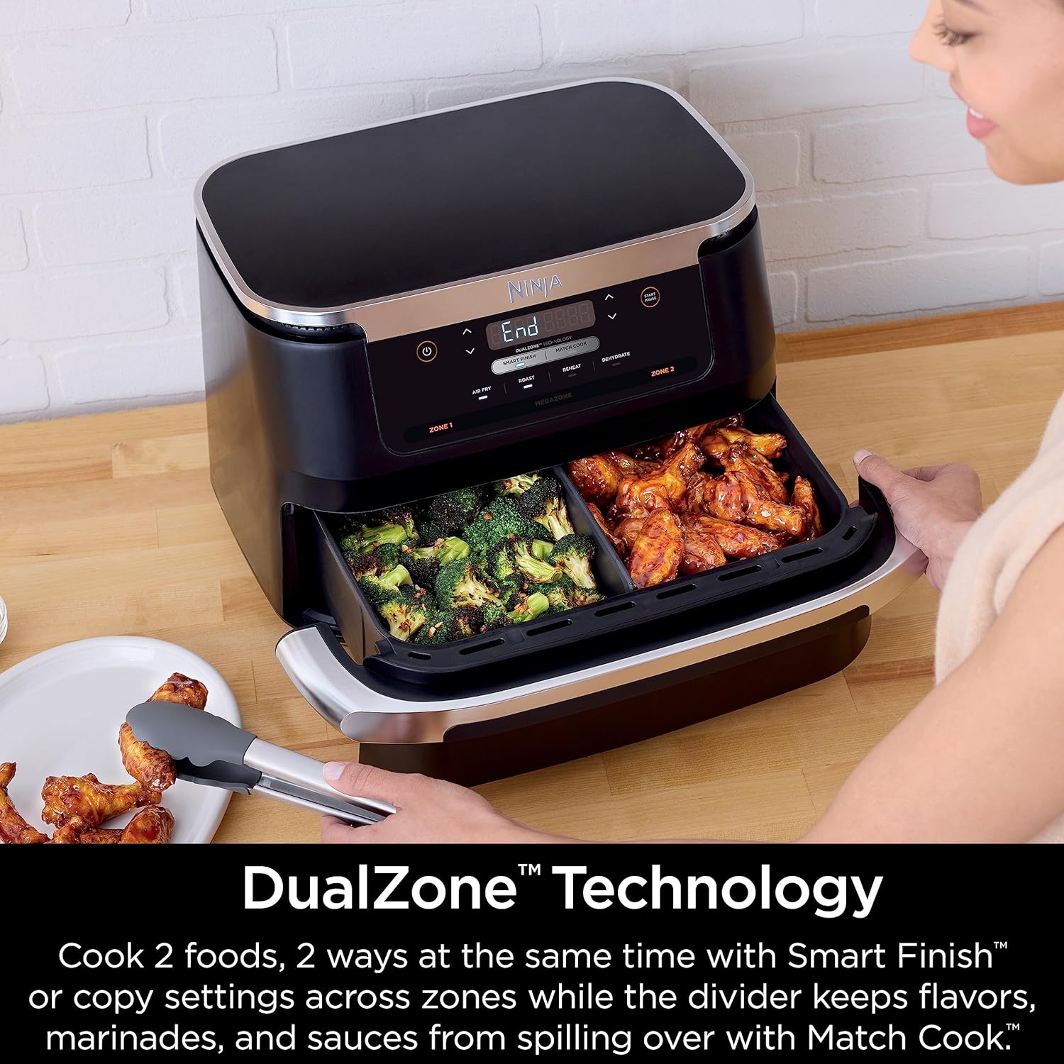 Ninja Air Fryer, Thermometer, Roast, Bake, Air Fry, Crisps, Broil, Reheats, Keep Warm, 10-in-1, Fries, Frozen Food, Veggies, and Meat, Quick Meals, Healthy Meals, Less Oil, 10 QT, Grey, DZ550