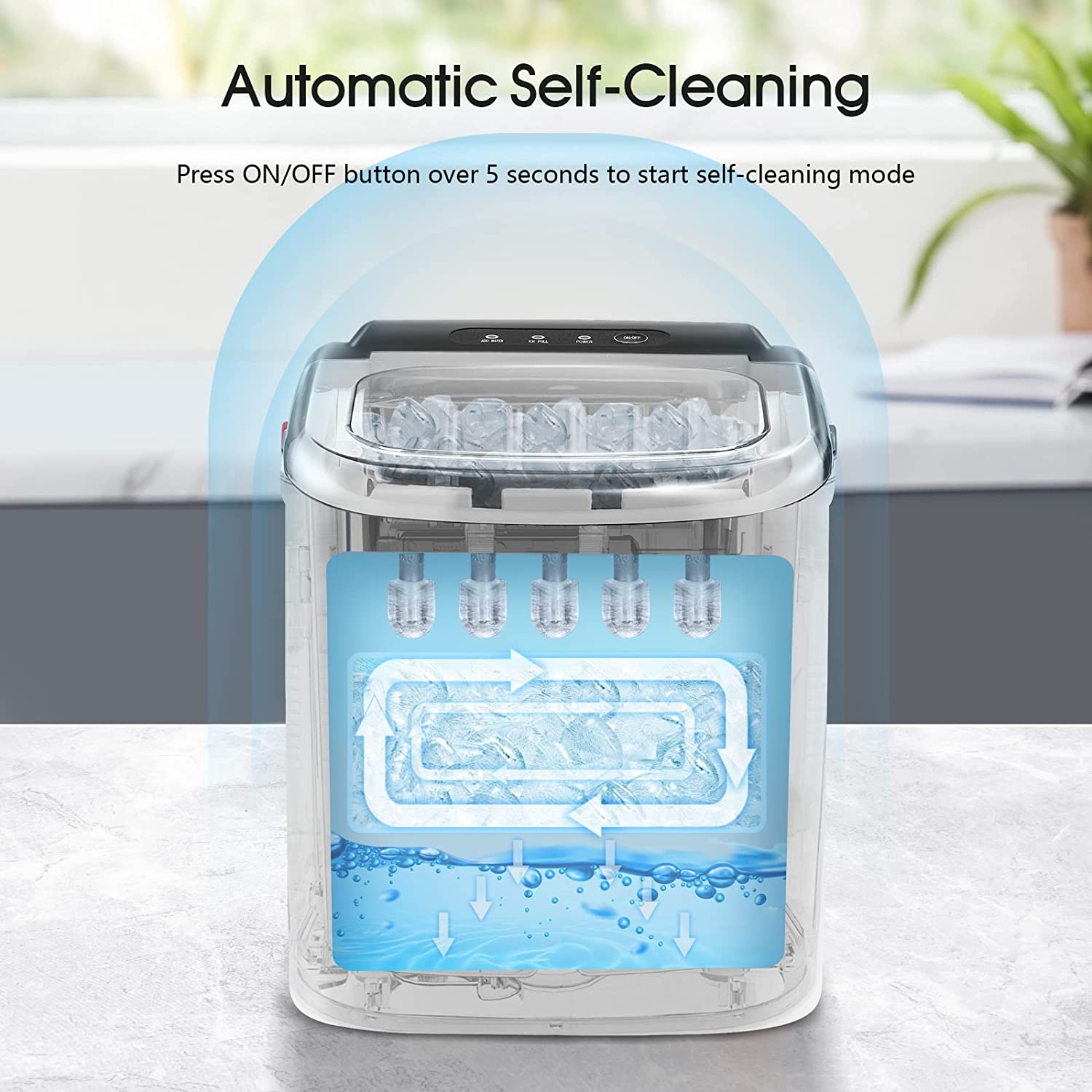 Silonn Ice Makers Countertop,Protable Ice Maker Machine with Handle,Self-Cleaning Ice Maker, 26Lbs/24H, 9 Ice Cubes Ready in 8 Mins, for Home/Office/Kitchen