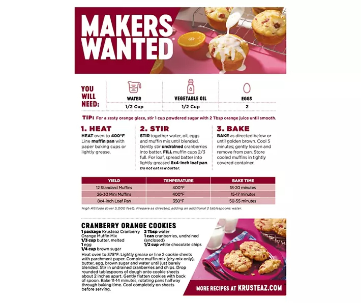 Krusteaz Cranberry Orange Muffin Mix, 18.6 Oz