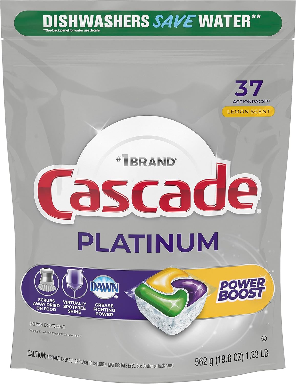 Cascade Platinum Dishwasher Pods, Detergent, Soap Pods, Actionpacs with Dishwasher Cleaner and Deodorizer Action, Fresh, 62 Count