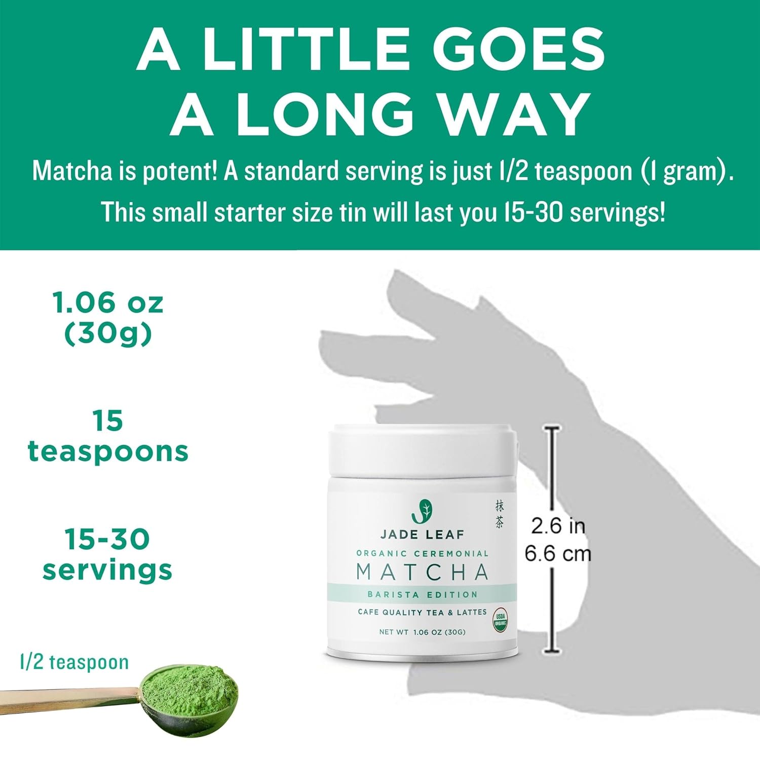 Jade Leaf Matcha Organic Green Tea Powder - Culinary Grade Premium Second Harvest - Authentic Japanese Origin (1.06 Ounce Pouch)