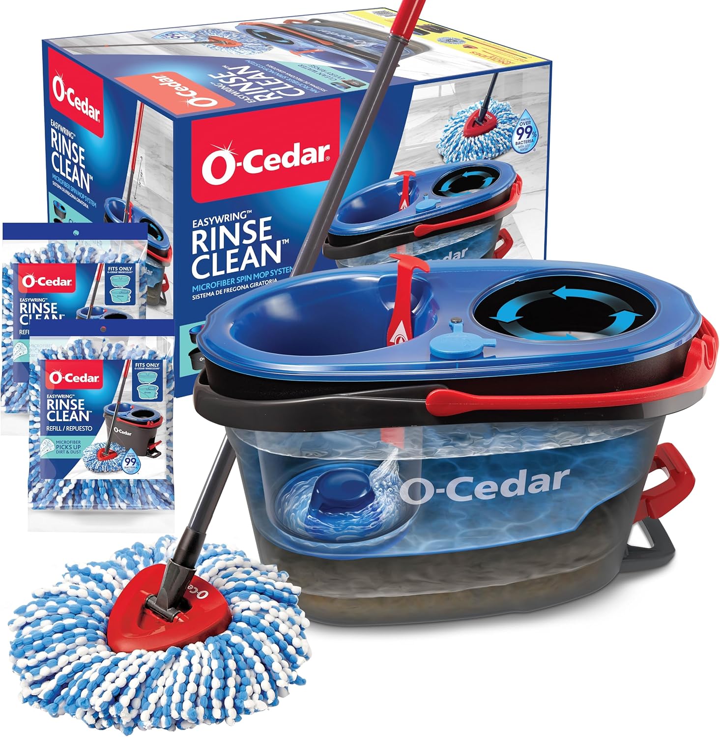 O-Cedar RinseClean Spin Mop & Bucket System | Clean with Clean Water | Removes 99% of Bacteria