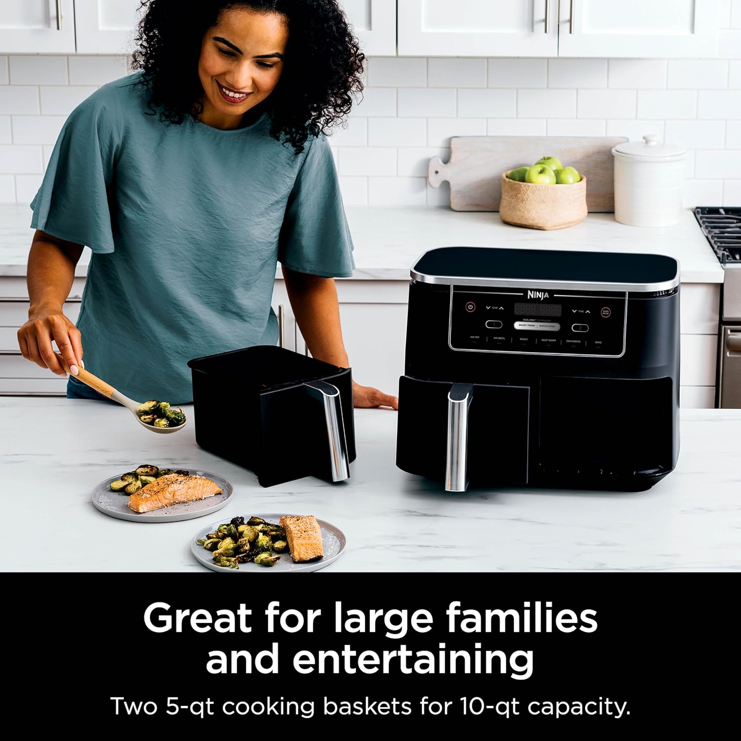 Ninja Air Fryer, Thermometer, Roast, Bake, Air Fry, Crisps, Broil, Reheats, Keep Warm, 10-in-1, Fries, Frozen Food, Veggies, and Meat, Quick Meals, Healthy Meals, Less Oil, 10 QT, Grey, DZ550