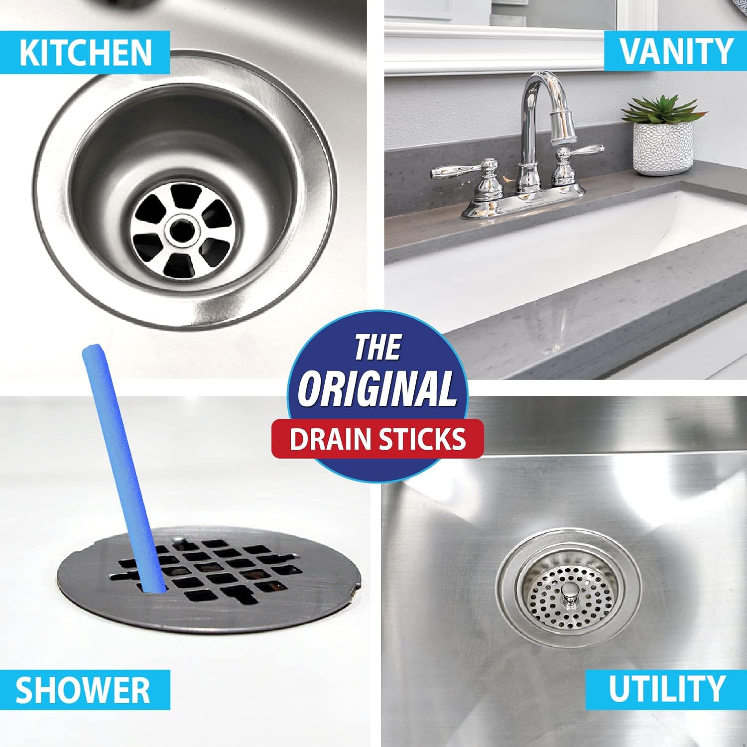 SANI 360° Sani Sticks Drain Cleaner and Deodorizer, Enzyme Pipe Cleaners, Eliminate Odors, Prevent Clogged Drains, Safe for Sinks, Bathtub Drains, Septic Tanks, 24 Count, Lemon Scent