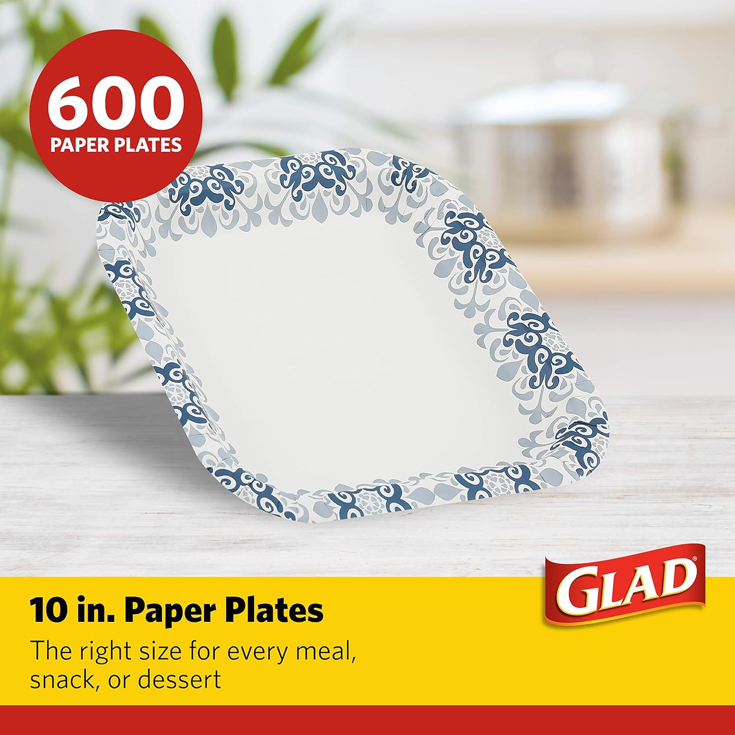 Glad Square Disposable Paper Plates for All Occasions | Soak Proof, Cut Proof, Microwaveable Heavy Duty Disposable Plates | 8.5