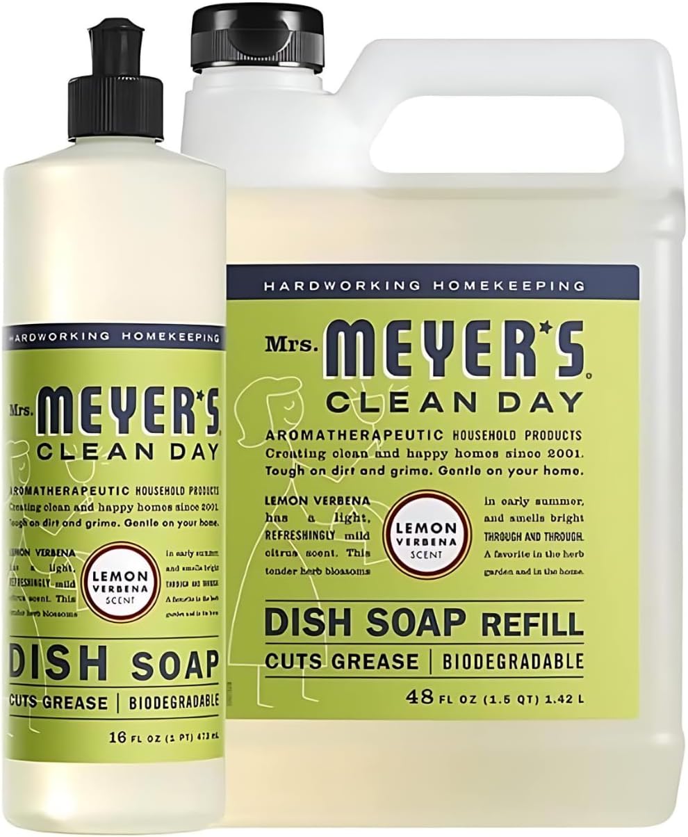 MRS. MEYER'S CLEAN DAY Liquid Dish Soap, Biodegradable Formula, Basil, 16 fl. oz - Pack of 3