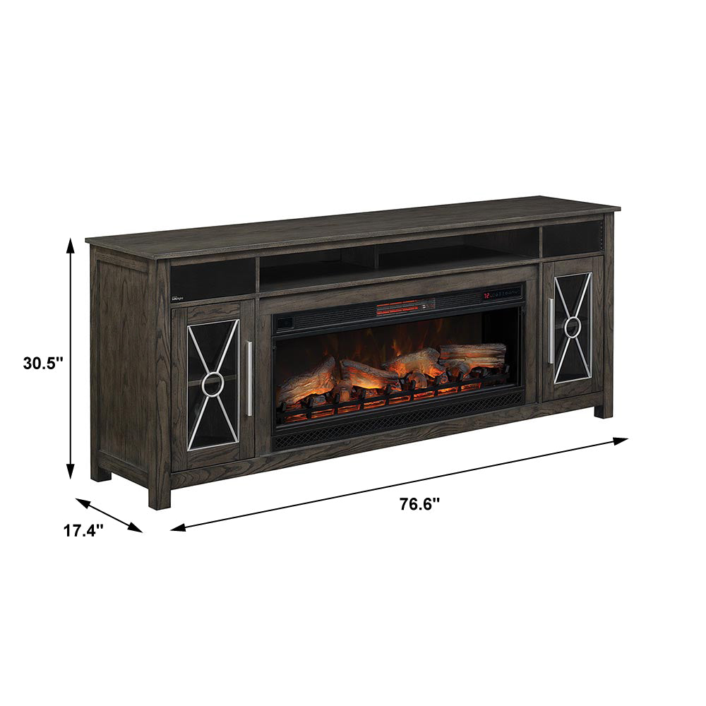 Heathrow 76-in Electric Fireplace TV Stand with Speakers in Tifton Oak