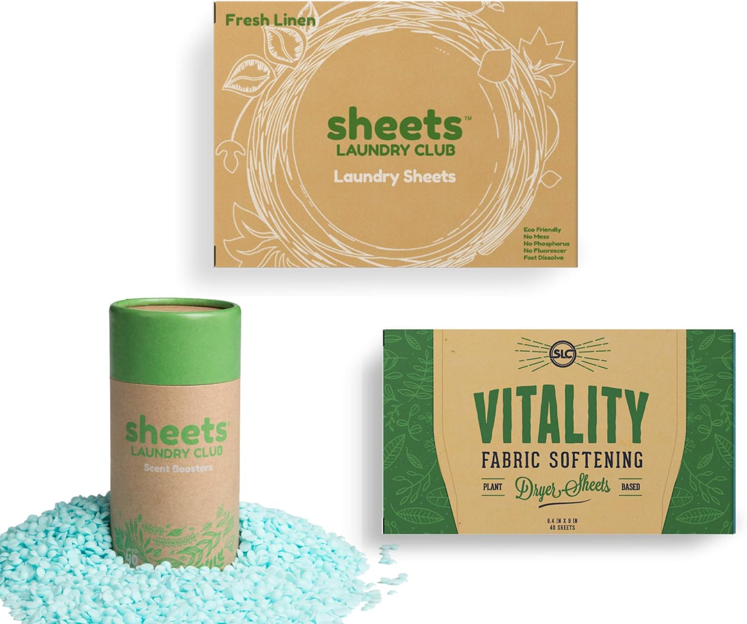 Sheets Laundry Club - 50 Fresh Linen(up to 100 loads) Laundry Detergent Sheets - 40 Lavender Dryer Sheets, 8oz Lavender Scent Booster Tube. Good for the earth and a breeze to use. Hypoallergenic