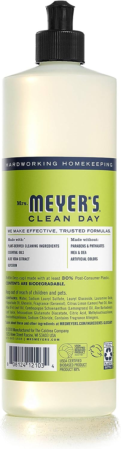 Mrs. Meyer's Liquid Dish Soap, Biodegradable Formula, Lemon Verbena, 16 Fl. Oz - Pack Of 3