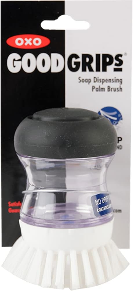 OXO Good Grips Soap Dispensing Palm Brush, Black/Clear/White