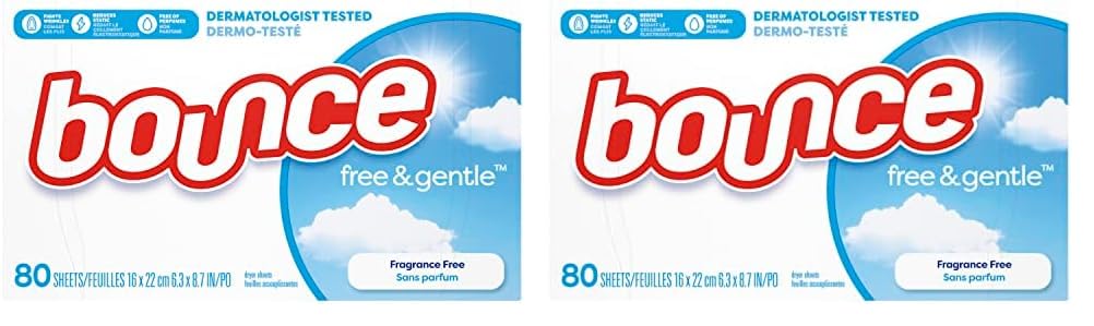 Bounce Free & Gentle Dryer Sheets, 240 Sheets, Unscented Fabric Softener Sheets, Hypoallergenic and Dermatologist Tested