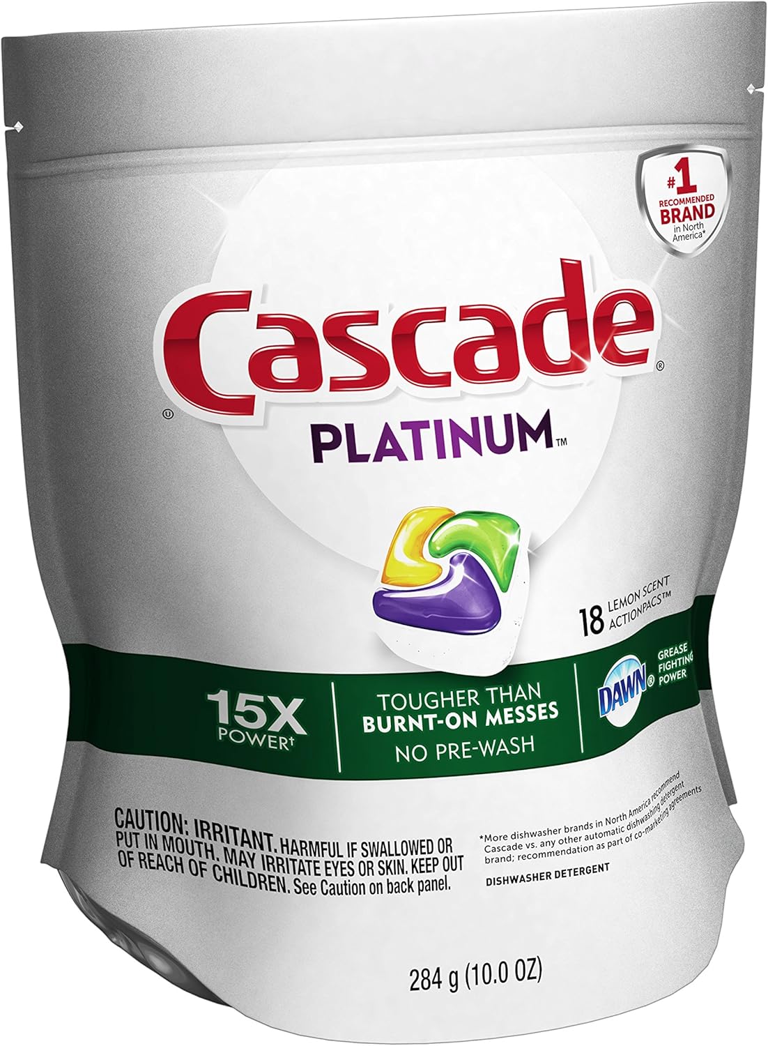 Cascade Platinum Dishwasher Pods, Detergent, Soap Pods, Actionpacs with Dishwasher Cleaner and Deodorizer Action, Fresh, 62 Count