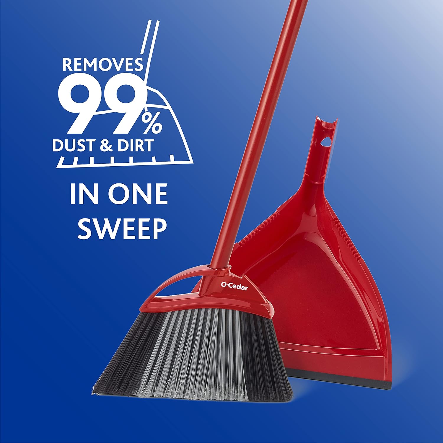O-Cedar One Sweep Broom with Step-On Dustpan | Remove 99% with One Sweep | Lightweight Quiet Cleaning Tool | Ideal for Pet Owners