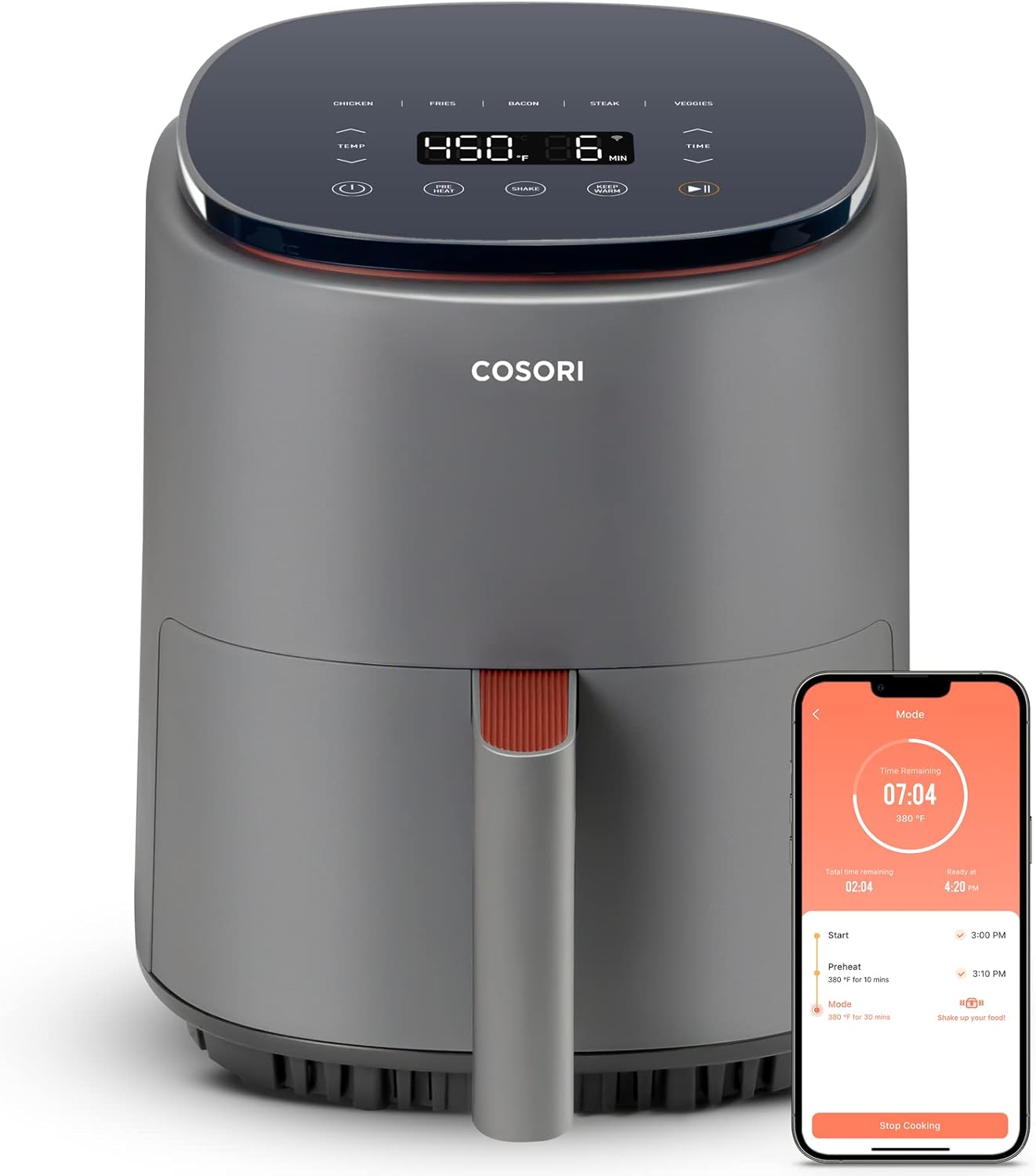 COSORI 2.1Qt Air Fryer, Small 4-in-1 Air Fryer Perfect for Simple Meals and Snack, Easy to Leftover Food to Crispy, 97% Less Oil, 30 In-App Recipes, Nonstick & Dishwasher Safe Basket