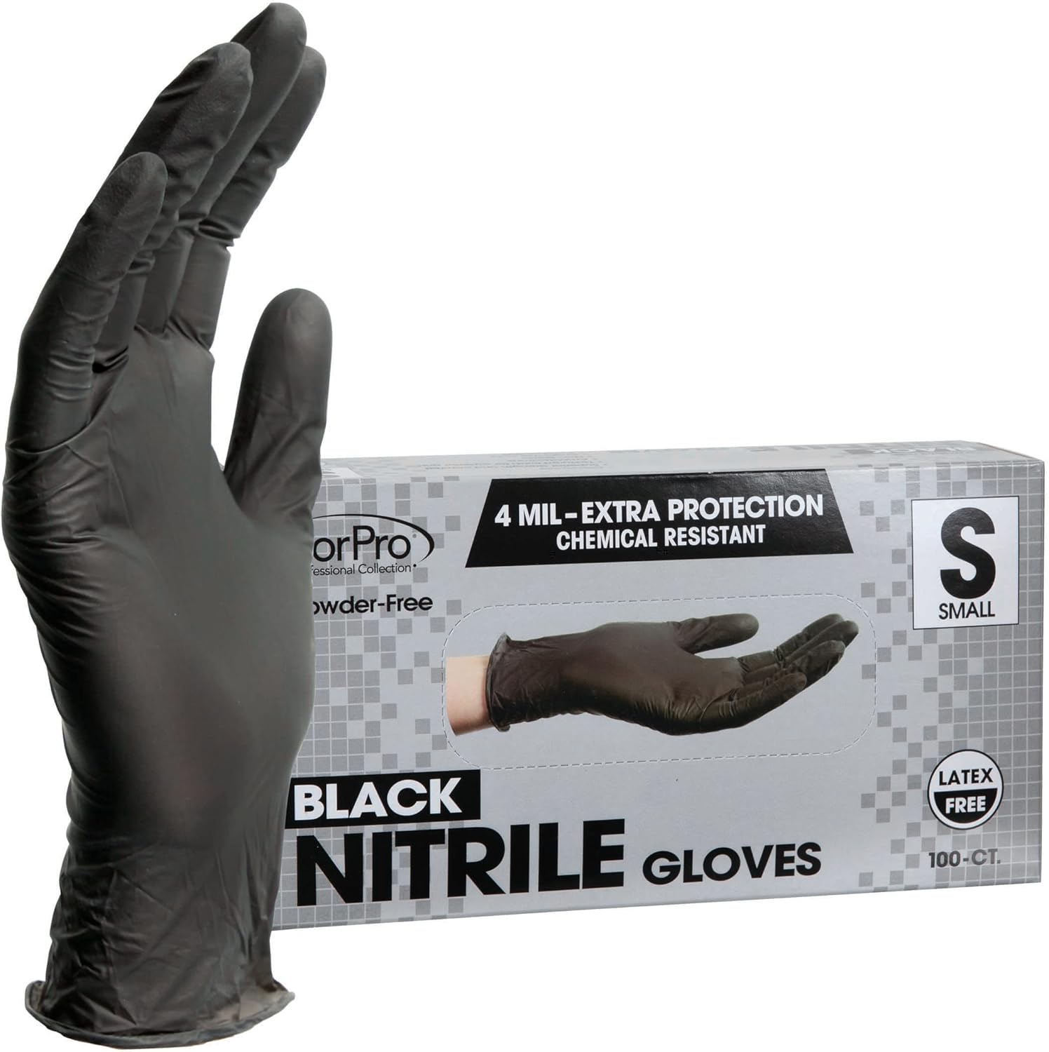 ForPro Professional Collection Disposable Nitrile Gloves, Chemical Resistant, Powder-Free, Latex-Free, Non-Sterile, Food Safe, 4 Mil, Black, Large, 100-Count