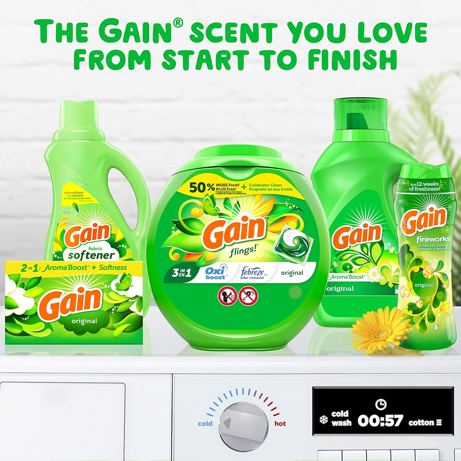 Gain Dryer Sheets, 240 Count, Original Scent Laundry Fabric Softener Sheets with 2-in-1 Aromaboost Plus Softness