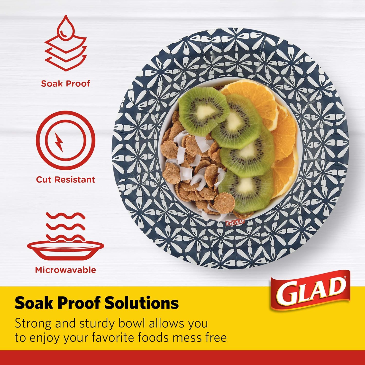 Glad 16 oz Paper Bowls With Daisy Design | Disposable Paper Bowls for Parties and Picnics Daisy Print | Microwave Safe Disposable Paper Bowls for Everyday Use, 16 Oz Blue Mosaic