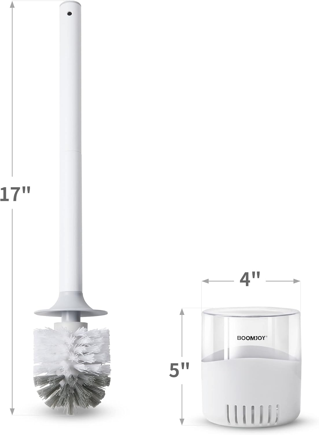 BOOMJOY Toilet Brush and Holder Set, Silicone Toilet Bowl Cleaner Brush, Bathroom Cleaning Bowl Brush Kit with Tweezers, Bathroom Accessories with Aluminum Handle - White