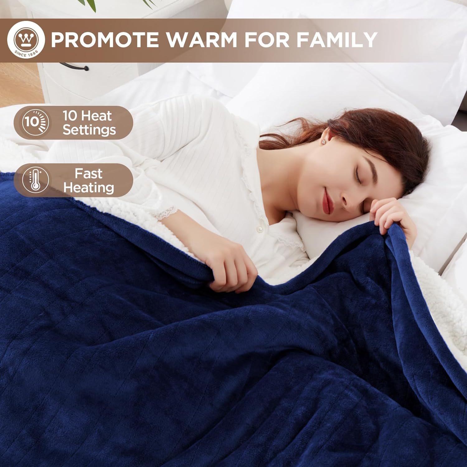 Westinghouse Heated Throw Blanket, Soft Flannel to Sherpa Electric Throw with 6 Heating Levels, 2-10 Hours Time Settings, Fast Heating, Machine Washable 50x60 Inch, Charcoal