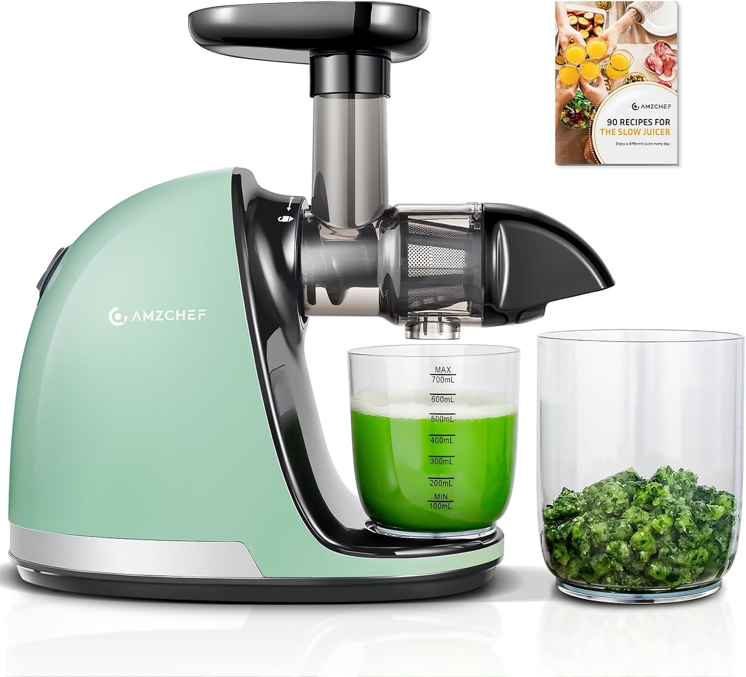 Masticating Juicer Machines, AMZCHEF Slow Cold Press Juicer with Reverse Function, High Juice Yield, Easy Clean with Brush,Recipes for High Nutrient Fruits and Vegetables, Gray(Updated)