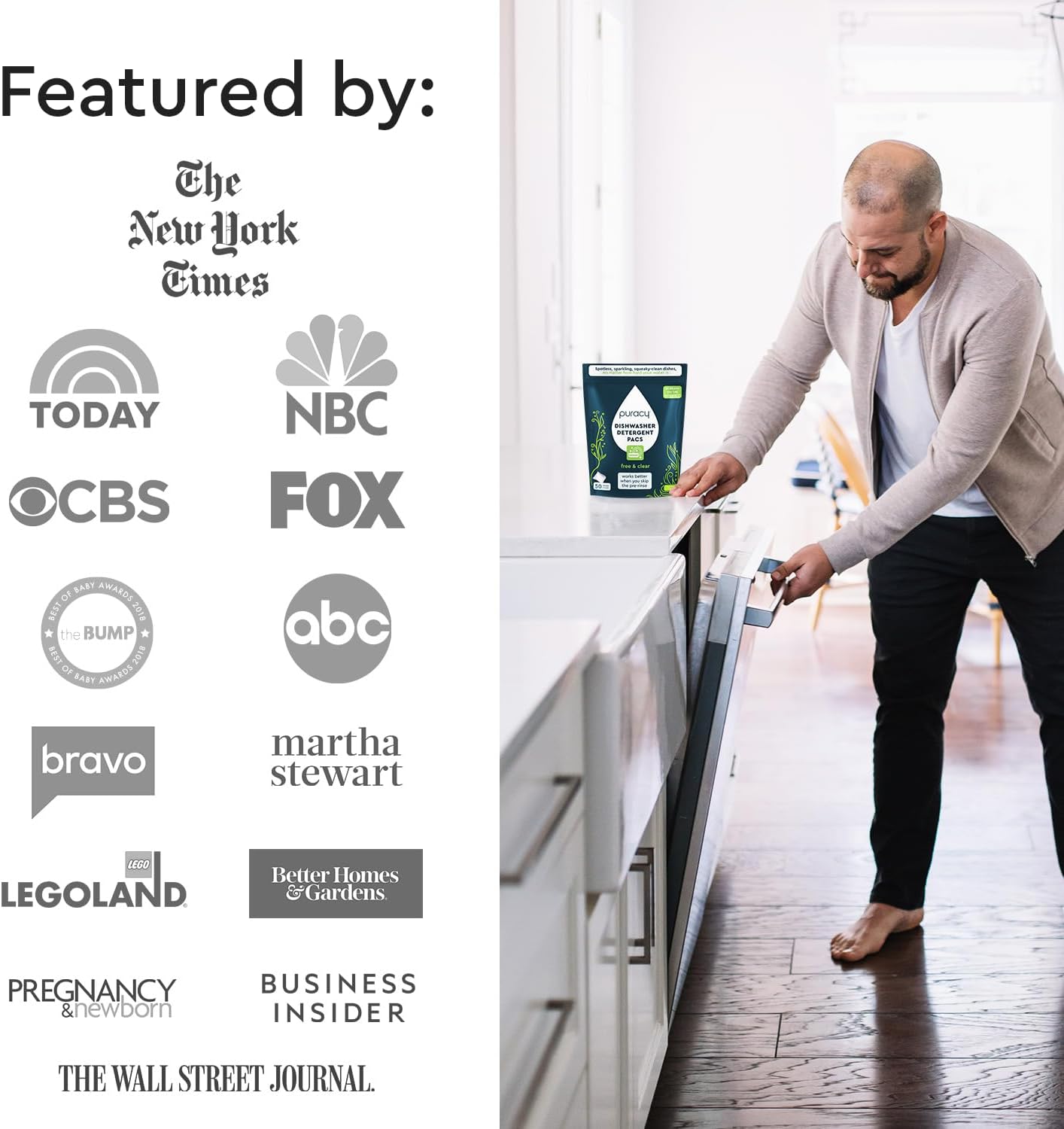 Puracy Dishwasher Pods 50 Count, Natural Dishwasher Detergent, Free & Clear Dish Tabs, Tiktok Trend Items, Enzyme-Powered, Spot & Residue-Free, Must Haves from Tiktok Made Me Buy It