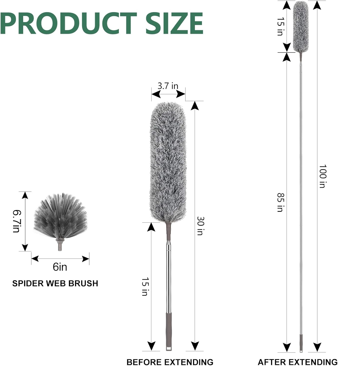 SetSail Extra-Long Dusters with Extension Pole 100-inch for Cleaning, Bendable Microfiber Head Washable Ceiling Fan Duster for High Ceilings, Furniture