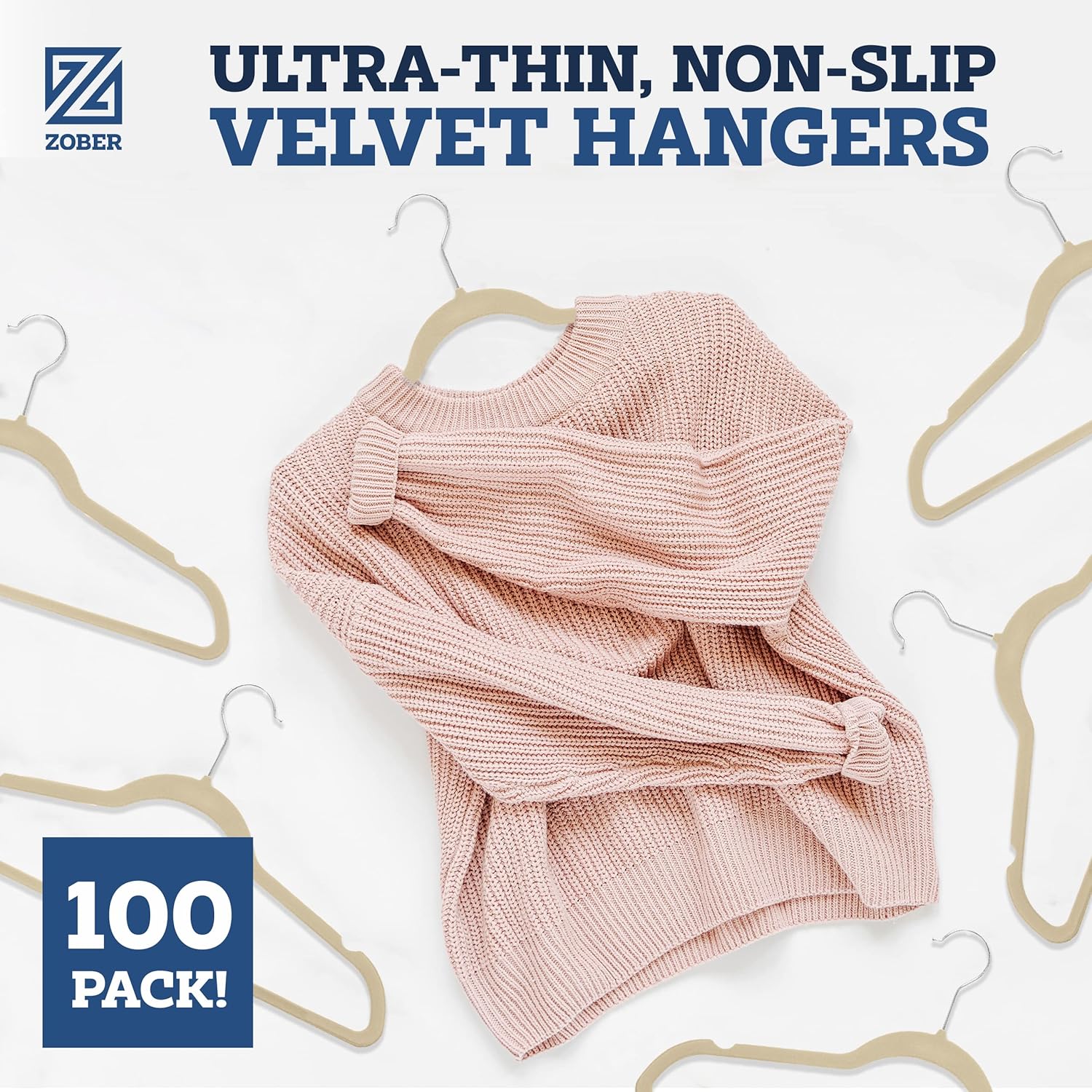 Zober Velvet Hangers 50 Pack - Heavy Duty Black Hangers for Coats, Pants & Dress Clothes - Non Slip Clothes Hanger Set - Space Saving Felt Hangers for Clothing