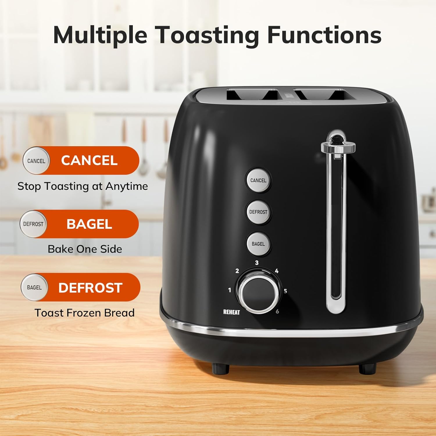 2 Slice Stainless Steel Toaster Retro with 6 Bread Shade Settings, Bagel, Cancel, Defrost Function, 2 Slice Toaster with Extra Wide Slot, Removable Crumb Tray, White
